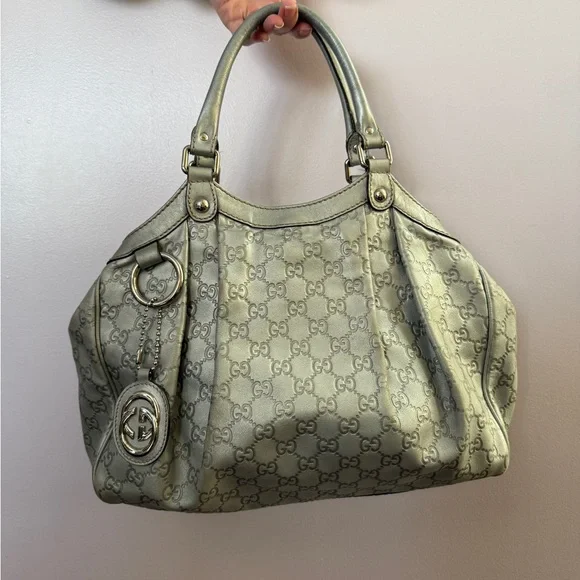Gucci Silver Monogram Shoulder Bag - Picture 1 of 7